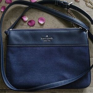 Kate Spade New York Denim Canvas Crossbody Leather Trim